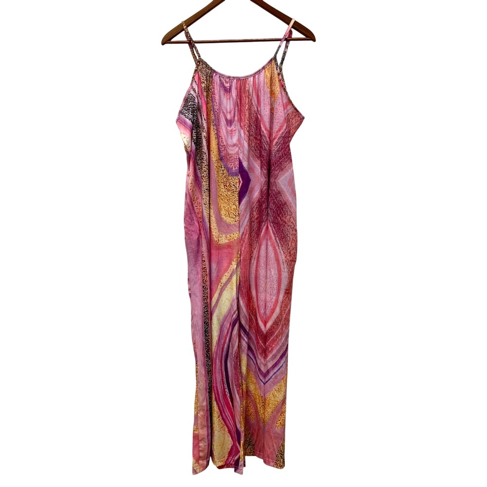 Womens Pink Abstract Geode Print Wide Leg Jumpsuit 2XL NWT